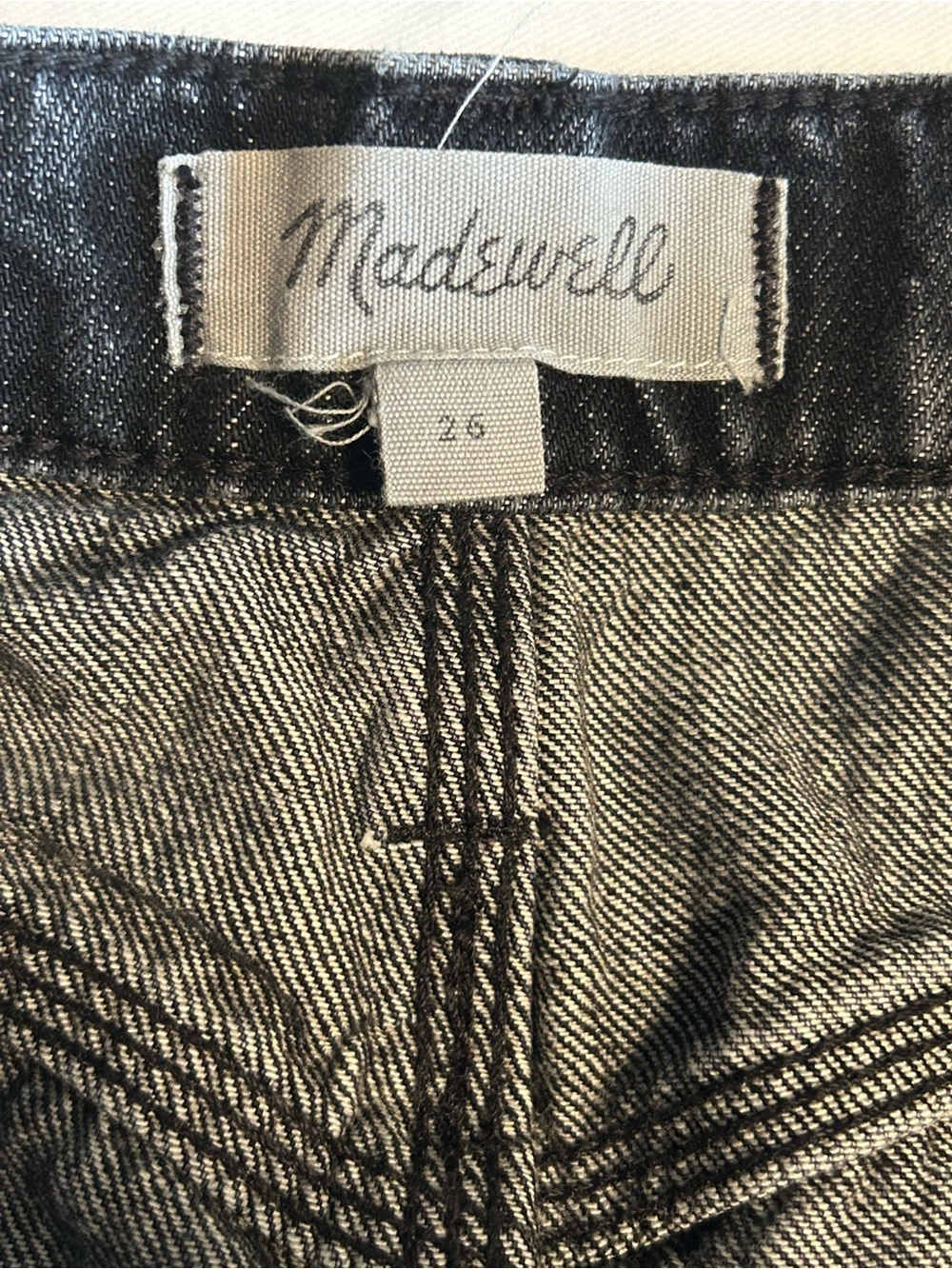 Madewell Black Wash Denim Mini Skirt size 26 raw hem high rise jean skirt - Picture 9 of 10